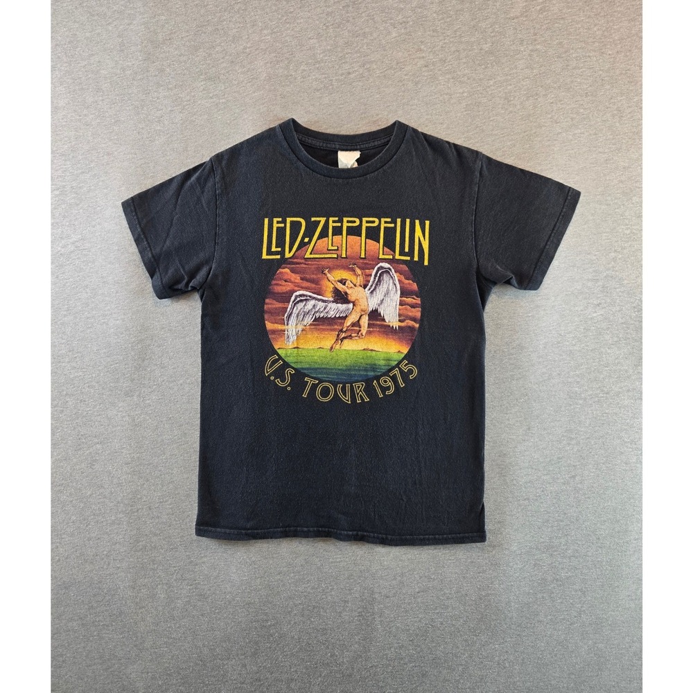 Vintage Led Zeppelin T-Shirt Mens XS Black 90s U.S. Tour 1975 Icarus Band Tee